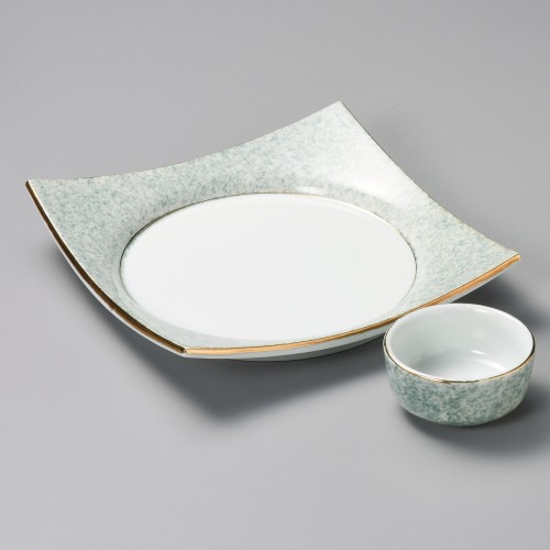 01511-651 渕金グリーン吹四方皿(大)|業務用食器カタログ陶里30号