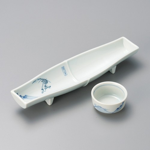02133-101 鳥獣戯画竹割長皿|業務用食器カタログ陶里30号