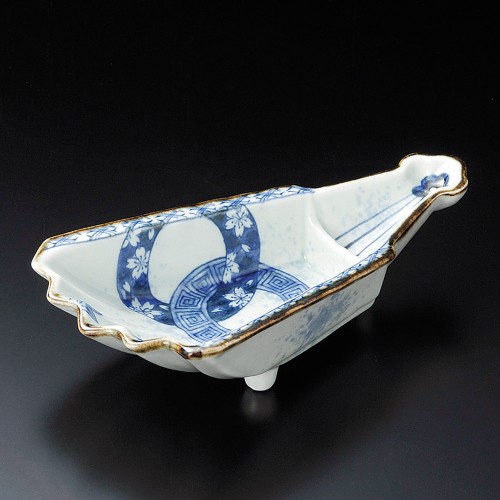03412-461 染付春秋丸紋半開扇向付|業務用食器カタログ陶里30号