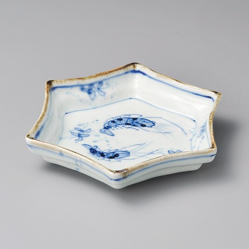 04013-471 吹墨えび絵六角6.0皿|業務用食器カタログ陶里30号