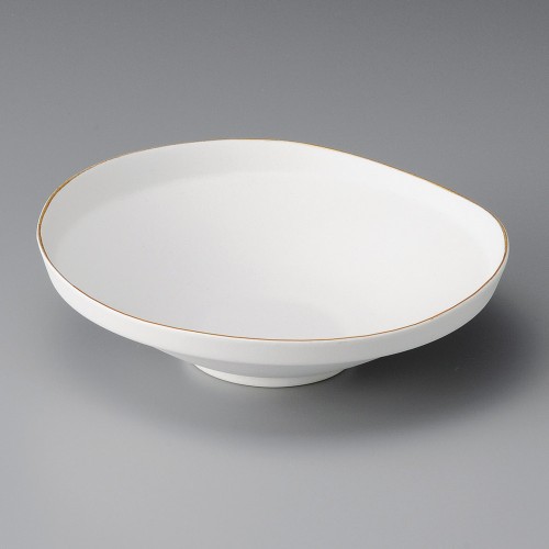 04705-081 渕金白マットたわみ鉢(大)|業務用食器カタログ陶里30号