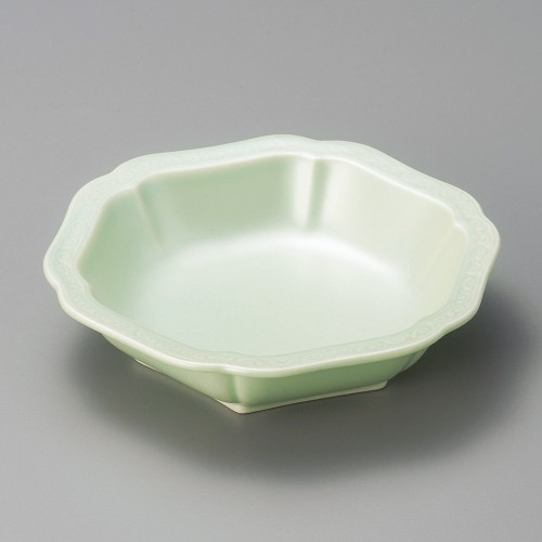 05006-121 ヒワ青磁銀彩六角平鉢|業務用食器カタログ陶里30号