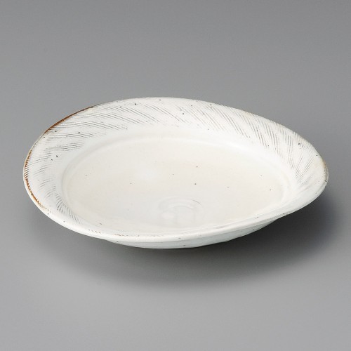 05020-451 粉引鉄彩櫛目楕円皿(手造り)|業務用食器カタログ陶里30号