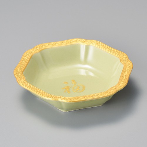05111-401 ヒワ釉福見込金彩六角向付|業務用食器カタログ陶里30号