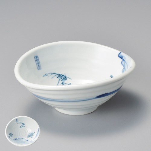 05615-121 染付鳥獣戯画たわみ鉢|業務用食器カタログ陶里30号