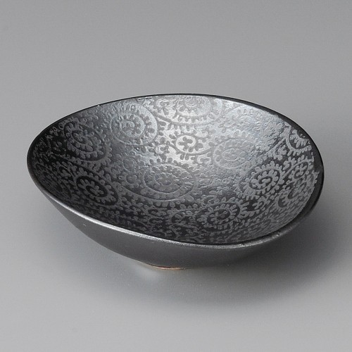 05823-101 銀彩唐草(黒)浅鉢(小)|業務用食器カタログ陶里30号