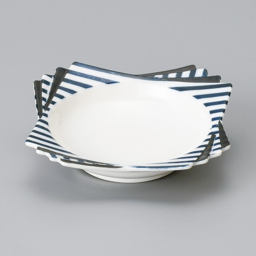 07501-341 青ストライプ千代折角小鉢|業務用食器カタログ陶里30号