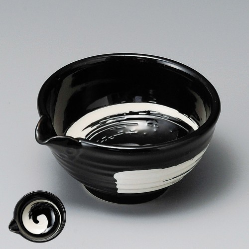 09108-311 黒釉白刷毛3.0片口鉢|業務用食器カタログ陶里30号