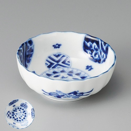 09230-081 藍丸紋菊型3.5鉢|業務用食器カタログ陶里30号