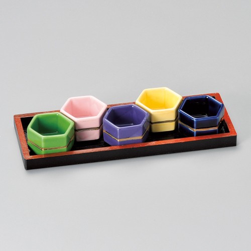 14242-451 六角珍味黒塗盆|業務用食器カタログ陶里30号