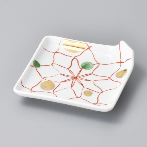 17801-131 赤絵網角折れ皿|業務用食器カタログ陶里30号