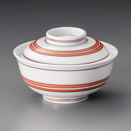18515-281 赤ライン反小蓋物|業務用食器カタログ陶里30号