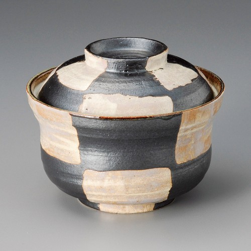 18530-101 手描き格子(黒)蓋向|業務用食器カタログ陶里30号