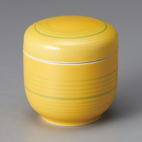 20027-471 黄釉グリーン線夏目むし碗|業務用食器カタログ陶里30号