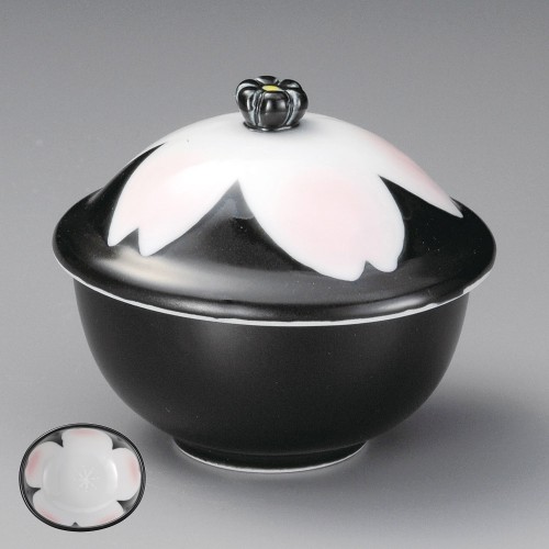 20133-181 黒釉桜花むし碗|業務用食器カタログ陶里30号