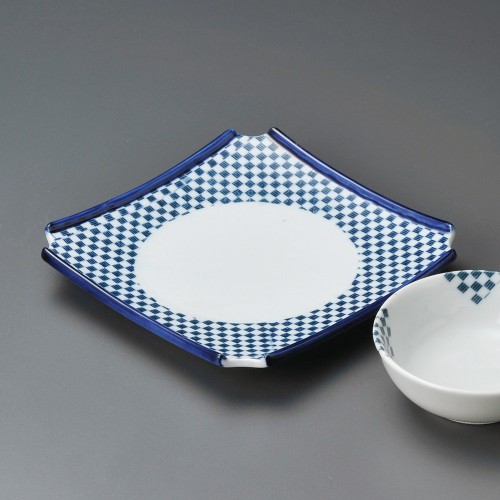 20833-471 青格子渕切高台皿|業務用食器カタログ陶里30号