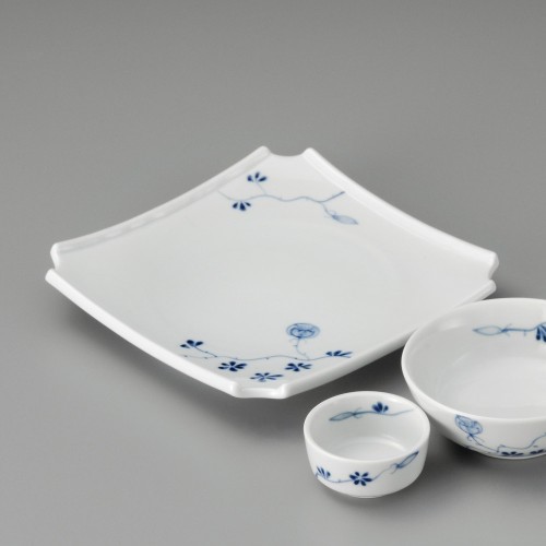 20924-181 染付 花絵正角 天皿|業務用食器カタログ陶里30号