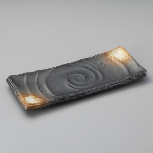 24014-011 黒備前足付焼物皿 (小)|業務用食器カタログ陶里30号