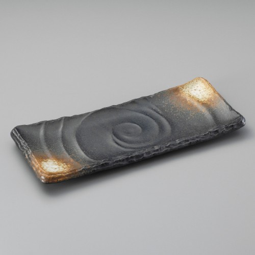 24015-011 黒備前足付焼物皿 (大)|業務用食器カタログ陶里30号