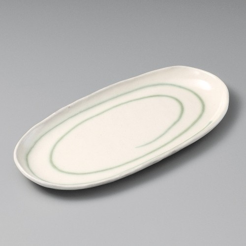 24822-151 粉引緑線楕円焼物皿|業務用食器カタログ陶里30号