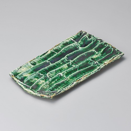 34508-101 織部ソギ四つ足長角皿(大)|業務用食器カタログ陶里30号