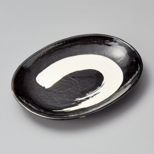 40215-131 刷毛目6.0小判皿(黒)|業務用食器カタログ陶里30号
