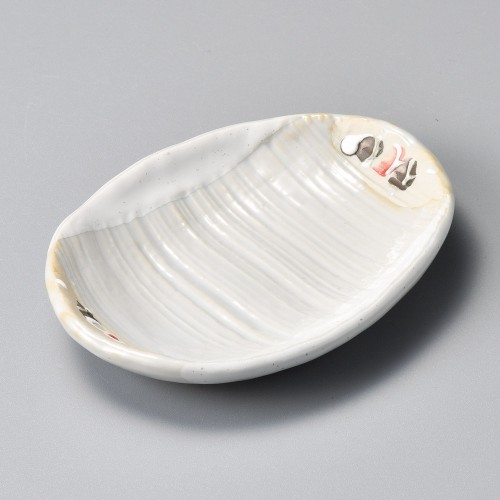 42302-411 粉引赤入小判小皿|業務用食器カタログ陶里30号