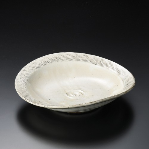 44805-361 粉引くし目楕円盛皿|業務用食器カタログ陶里30号