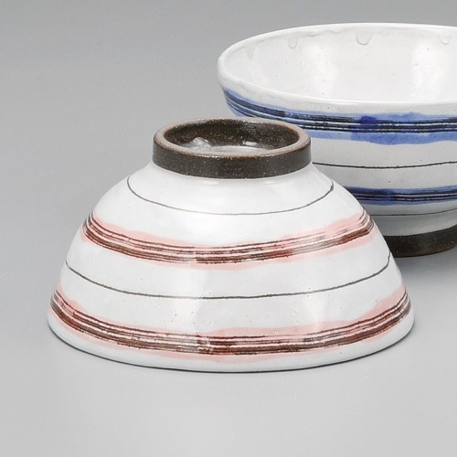 65433-451 粉引ボーダー飯碗(ピンク)|業務用食器カタログ陶里30号