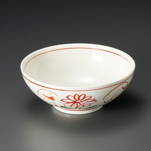 66307-521 粉引赤絵花7.0麺鉢|業務用食器カタログ陶里30号