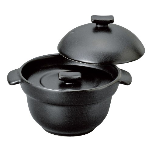 69124-711 黒釉一人用ご飯鍋(中蓋付)1合炊|業務用食器カタログ陶里30号