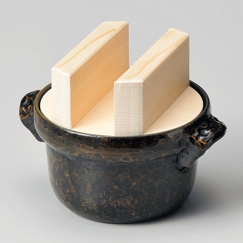70826-841 3合炊ごはん鍋(黒アメ釉)フッ素･白木蓋|業務用食器カタログ陶里30号