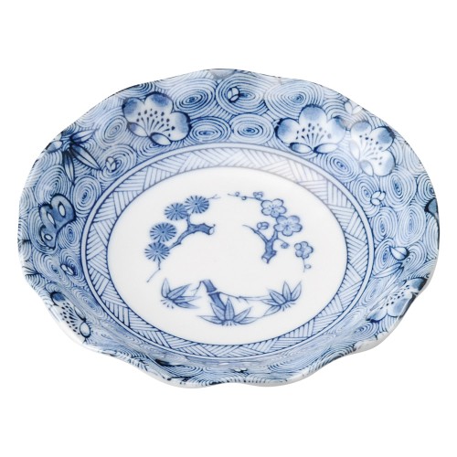 75450-461 青花(せいか) 松竹梅 波形3.5皿|業務用食器カタログ陶里30号