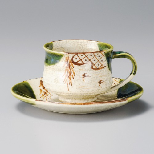 95040-451 織部つばめコーヒー受皿(手造り)|業務用食器カタログ陶里30号