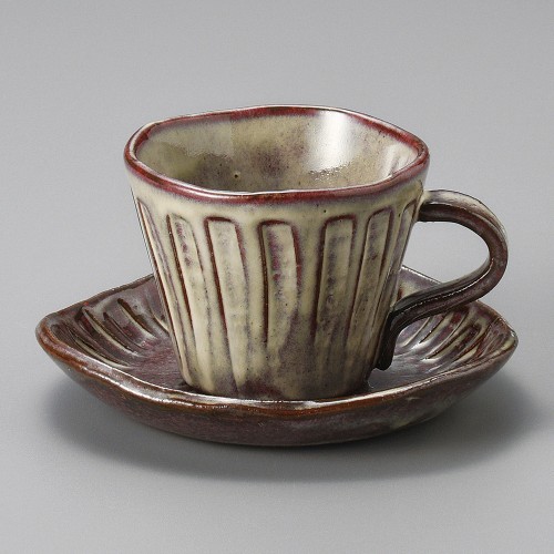 95109-341 赤うのふ彫りさざなみコーヒー碗皿|業務用食器カタログ陶里30号