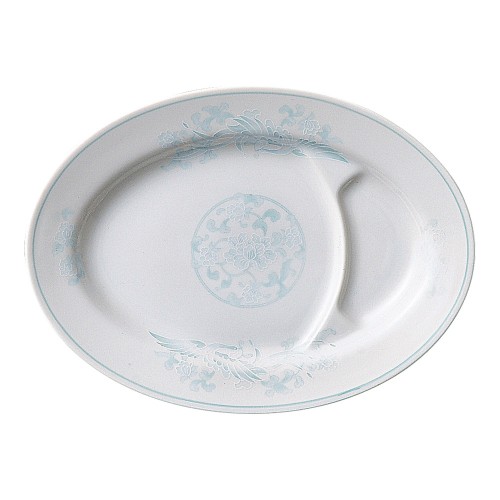 A0438-161 白楽鳳凰 9吋仕切小判皿|業務用食器カタログ陶里30号