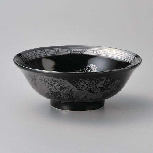 A1124-511 黒釉銀竜紋6.5浅高台丼|業務用食器カタログ陶里30号