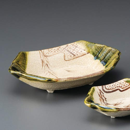 01009-451 織部舟型刺身鉢(手造り)|業務用食器カタログ陶里30号