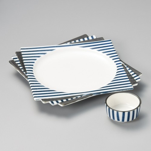 01801-341 青ストライプ千代折角大皿|業務用食器カタログ陶里30号