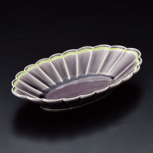 03419-471 紫ひわ線菊型楕円鉢|業務用食器カタログ陶里30号