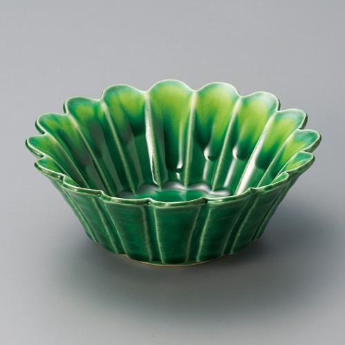 06819-181 緑釉黄流し花型4.5寸鉢|業務用食器カタログ陶里30号