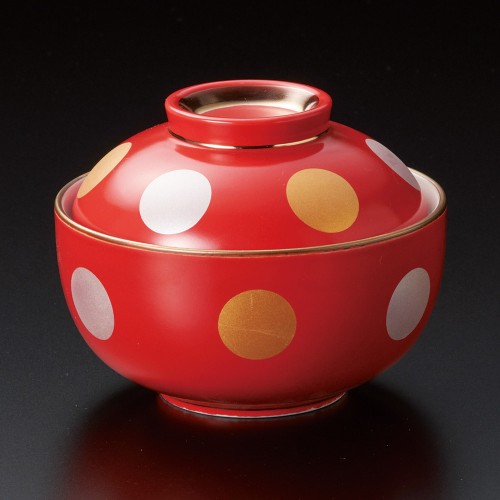 18517-471 赤釉金銀彩丸紋煮物碗|業務用食器カタログ陶里30号