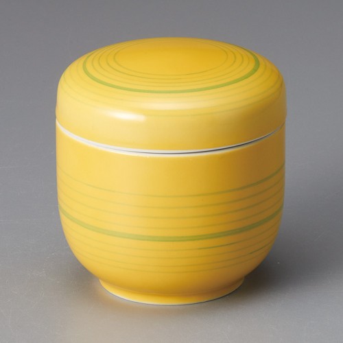 20027-471 黄釉グリーン線夏目むし碗|業務用食器カタログ陶里30号