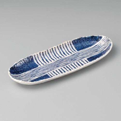 22910-321 藍模様9.0楕円長皿|業務用食器カタログ陶里30号