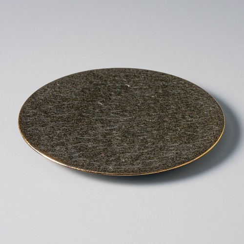 30303-101 金線フラット(黒)岩肌22㎝丸皿|業務用食器カタログ陶里30号