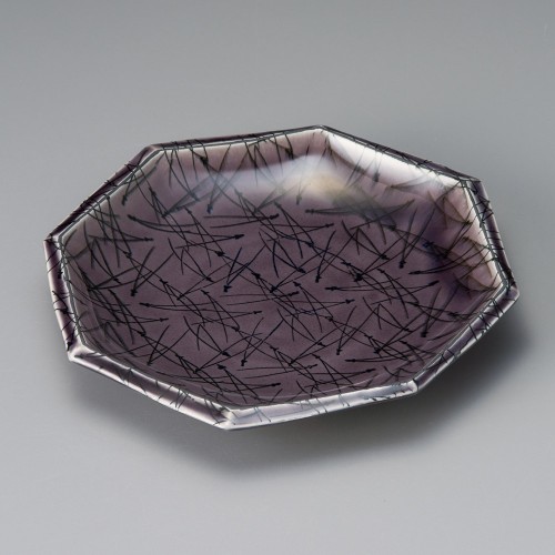 38311-181 紫釉松葉八角皿|業務用食器カタログ陶里30号