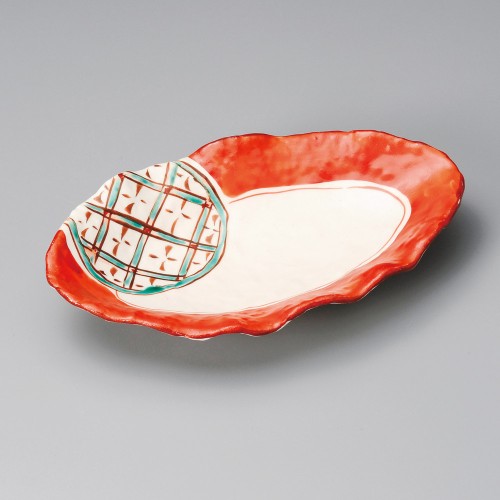 38415-021 緑格子花型楕円皿|業務用食器カタログ陶里30号