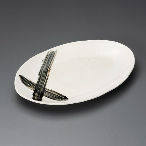 38704-541 白釉黒刷毛楕円ディナー皿|業務用食器カタログ陶里30号
