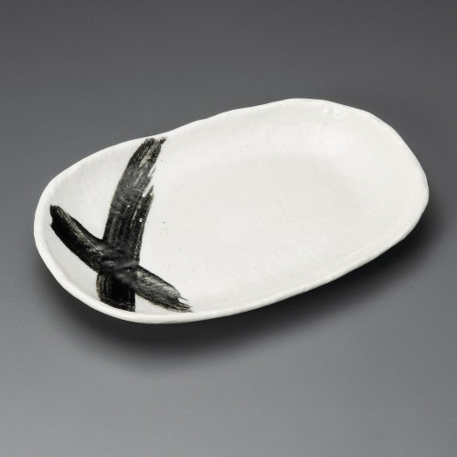 38706-541 白釉黒刷毛カヤメ楕円皿|業務用食器カタログ陶里30号