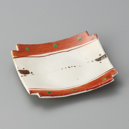 40302-281 赤絵楽描隅切銘々皿|業務用食器カタログ陶里30号